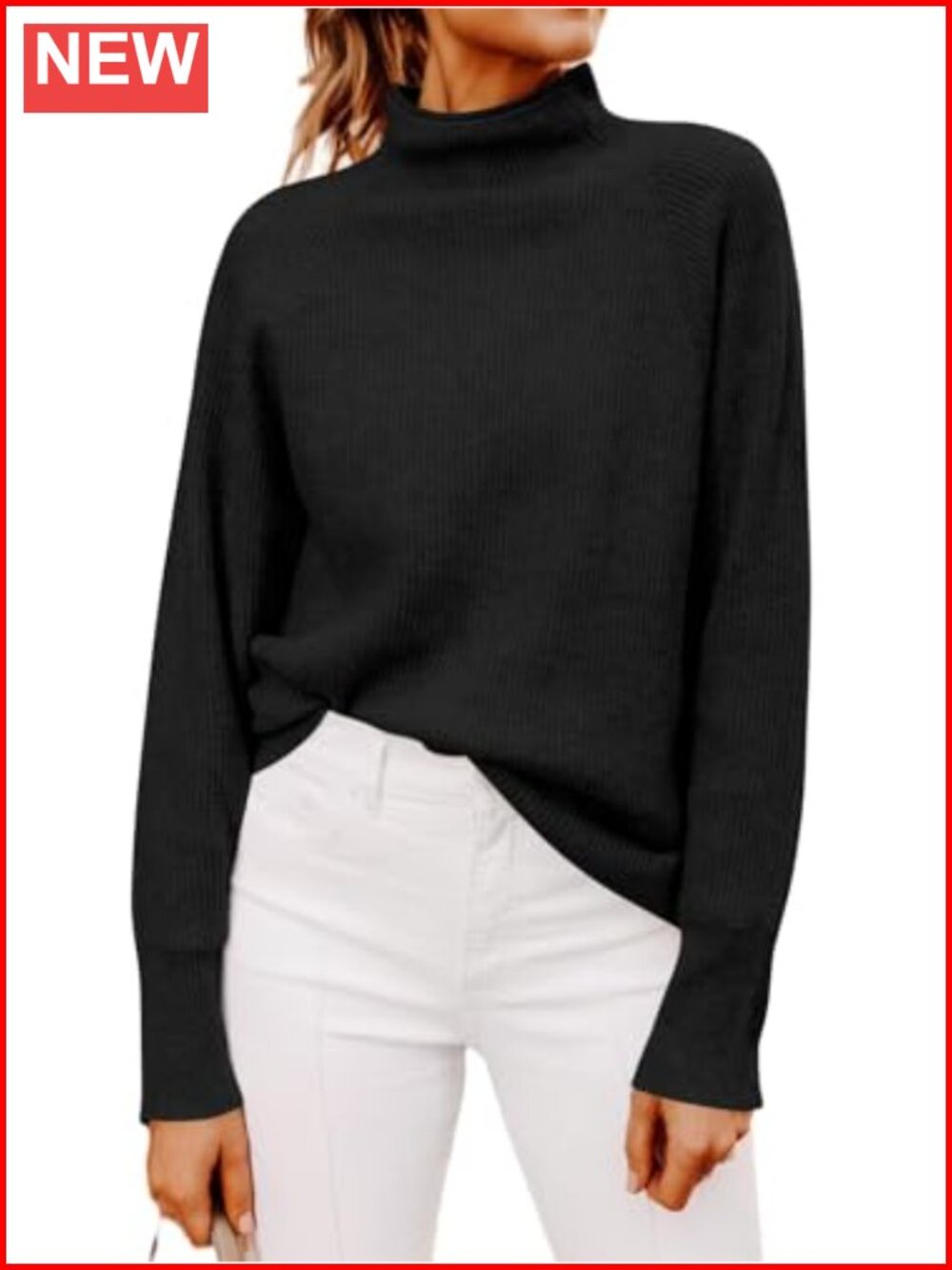 Women's Mock Neck Dolman Sleeve Pullover Sweater Loose Fit Winter